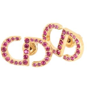 Dior Pink Crystal Petit CD Stud Earrings